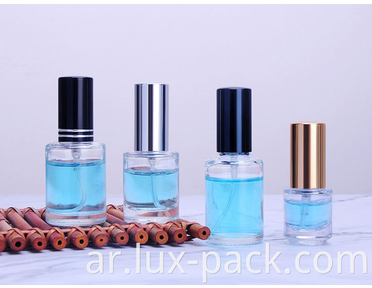 7ml 8ml 10 مل الجرار الزجاجية الشفافة جولة مع زجاجة رذاذ غطاء رأس بلاستيكي أسود